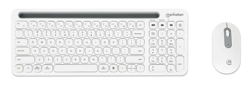 Manhattan Both Devices Support Bluetooth® 5.0 and 2.4 GHz Wireless, One Single USB-A Nano Receiver for Both, Sleek Wireless Keyboard with 12 Multimedia/Function Keys, Ambidextrous Optical Mouse with Three Buttons and Scroll Wheel, 1200 dpi, White