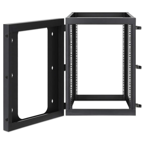 Intellinet Wall Mount Open Frame Network Rack, 15U, Rear-hinged Swing Frame, Assembled, 4-Post, 23.6 in., Black RAL 9004