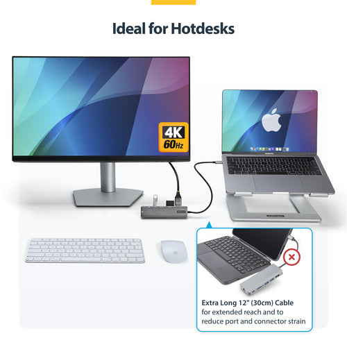 StarTech.com USB-C Multiport Adapter Hub, USB-C to 4K 60Hz HDMI, Gigabit Ethernet and 100W Laptop Charging for Macbook Pro / Air and Windows