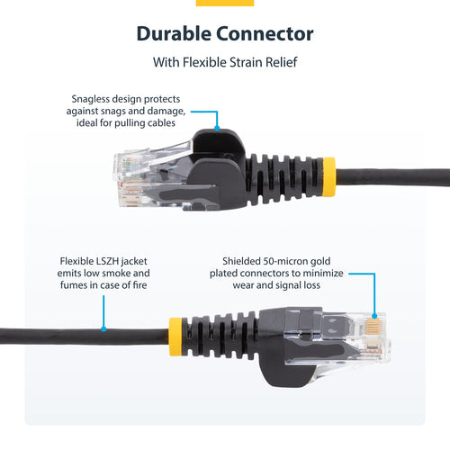 StarTech.com 9in Orange Slim CAT6 Ethernet Cable, Snagless, 100W PoE, UTP, LSZH, 28AWG Pure Bare Copper Wire, Slim RJ45 Network Patch Cord w/Strain Reliefs, Individually Tested