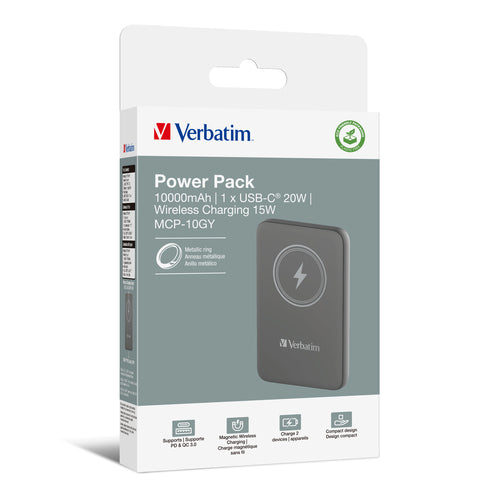 Verbatim Charge 'n' Go Magnetic Wireless Power Bank 10000mAh Grey