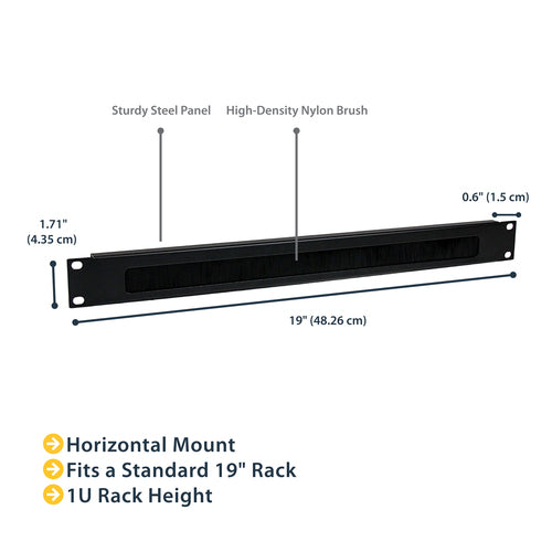 StarTech.com 1U High-density Brush Strip Cable Management Panel, Sturdy Steel Horizontal Data Centre Cable Organizer