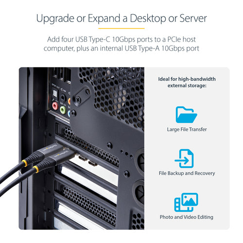 StarTech.com 5-Port USB PCIe Card, USB 3.2 10Gbps, PCI Express Card with 4x USB-C Ports, 1x USB-A Internal Port, USB PCIe Controller Card, Windows/macOS/Linux