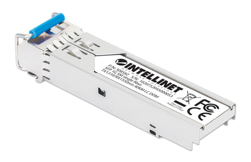 Intellinet Gigabit Fiber WDM Bi-Directional SFP Optical Transceiver Module 1000Base-BX-U (LC) Single-Mode Port, 40 km (25 mi.), BiDi WDM (RX1550/TX1310), MSA-compliant for Maximum Compatibility, Silver