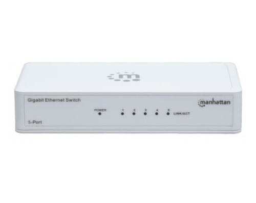 Manhattan 5-Port Gigabit Ethernet Switch, Desktop Size, Plastic, IEEE 802.3az (Energy Efficient Ethernet), Three Year Warranty, Box