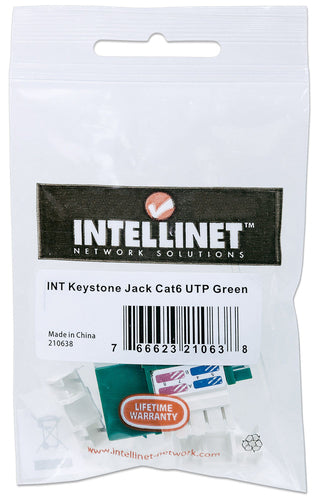 Intellinet Keystone Jack, Cat6, UTP, Punch-down, Green