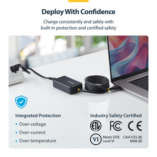 StarTech.com 65W USB-C Laptop Charger with 5ft (1.5m) Tethered USB-C Cable, Power Adapter Brick for Dell, XPS, HP ProBook, MacBook Pro, Microsoft Surface Pro