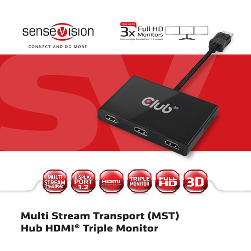 CLUB3D SenseVision MST Hub DP1.2 to HDMI™ Triple Monitor