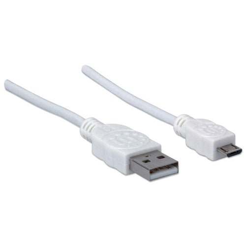 Manhattan USB-A to Micro-USB Cable, 1.8m, Male to Male, 480 Mbps (USB 2.0), Hi-Speed USB, White, Lifetime Warranty