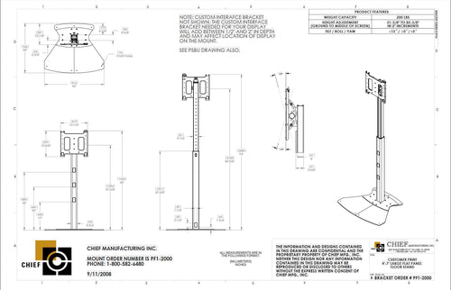 Chief PF1UB monitor mount / stand 190.5 cm (75") Floor Black