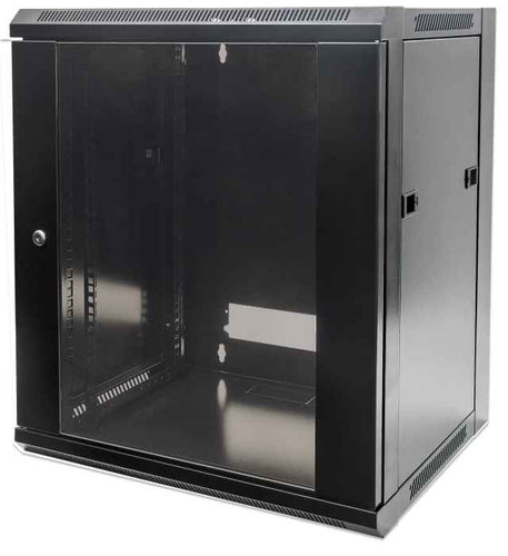 Intellinet 19" Network Cabinet - Wall Mount (Standard), 6U, 450mm Deep, Black, Flatpack, Max 60kg, Suitable also for use on desk or floor, Usable Depth 270mm to 350mm, Metal & Glass Door, Back Panel, Removeable Sides,Parts for wall installation not