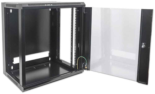Intellinet 19" Network Cabinet - Wall Mount (Standard), 6U, 450mm Deep, Black, Flatpack, Max 60kg, Suitable also for use on desk or floor, Usable Depth 270mm to 350mm, Metal & Glass Door, Back Panel, Removeable Sides,Parts for wall installation not