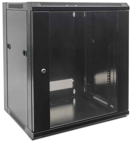 Intellinet 19" Network Cabinet - Wall Mount (Standard), 6U, 450mm Deep, Black, Flatpack, Max 60kg, Suitable also for use on desk or floor, Usable Depth 270mm to 350mm, Metal & Glass Door, Back Panel, Removeable Sides,Parts for wall installation not