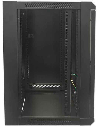 Intellinet 19" Network Cabinet - Wall Mount (Standard), 6U, 450mm Deep, Black, Flatpack, Max 60kg, Suitable also for use on desk or floor, Usable Depth 270mm to 350mm, Metal & Glass Door, Back Panel, Removeable Sides,Parts for wall installation not