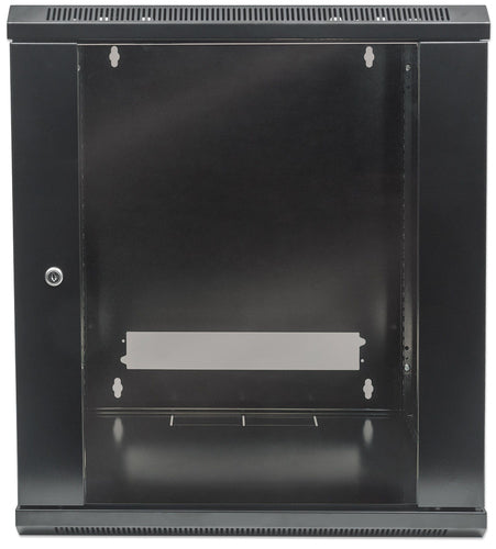 Intellinet 19" Network Cabinet - Wall Mount (Standard), 12U, 450mm Deep, Black, Flatpack, Max 60kg, Suitable also for use on desk or floor, Usable Depth 270mm to 350mm, Metal & Glass Door, Back Panel, Removeable Sides,Parts for wall installation not