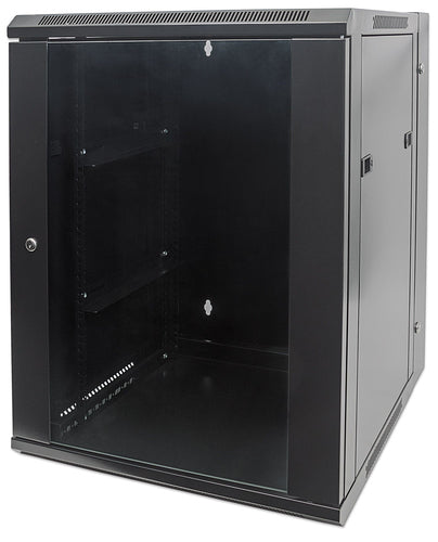 Intellinet 19" Network Cabinet - Wall Mount (Double Section Hinged Swing Out), 15U, 550mm Deep, Black, Assembled, Max 30kg, Swings out for access to back of cabinet when installed on wall, 19",Usable Depth 425mm, Parts for wall installation not included