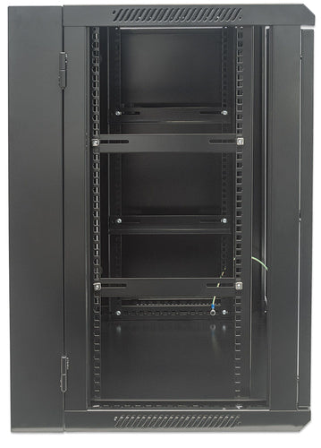 Intellinet 19" Network Cabinet - Wall Mount (Double Section Hinged Swing Out), 15U, 550mm Deep, Black, Assembled, Max 30kg, Swings out for access to back of cabinet when installed on wall, 19",Usable Depth 425mm, Parts for wall installation not included