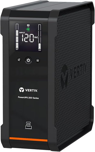 Vertiv PowerUPS 200 Line Interactive PSA6-1350LVT, 1350VA/850W, AVR, USB Charging, Color LCD, User-Replaceable Battery, 4 NEMA Outlets, Three-Year Warranty
