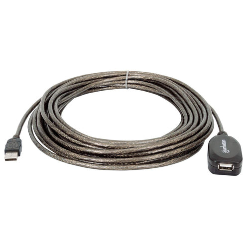 Manhattan USB-A to USB-A Extension Cable, 10m, Male to Female, Active, 480 Mbps (USB 2.0), Daisy-Chainable, Built In Repeater, Equivalent to USB2AAEXT10M, Hi-Speed USB, Black, Three Year Warranty, Polybag