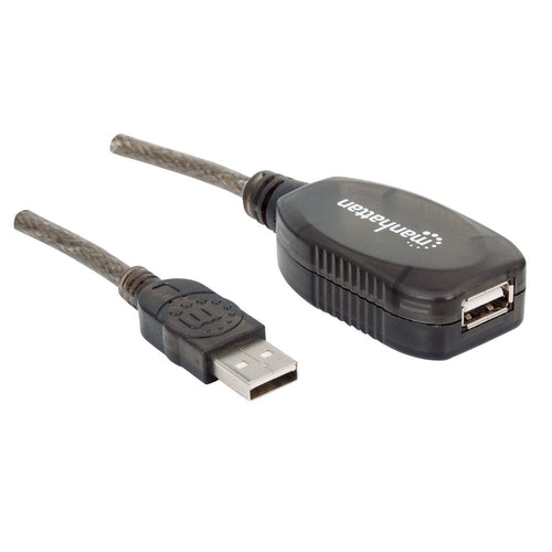 Manhattan USB-A to USB-A Extension Cable, 10m, Male to Female, Active, 480 Mbps (USB 2.0), Daisy-Chainable, Built In Repeater, Equivalent to USB2AAEXT10M, Hi-Speed USB, Black, Three Year Warranty, Polybag
