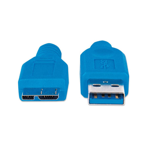 Manhattan USB-A to Micro-USB Cable, 2m, Male to Male, Blue, 5 Gbps (USB 3.2 Gen1 aka USB 3.0), Equivalent to USB3AUB2MS (except colour), SuperSpeed USB, Lifetime Warranty, Polybag