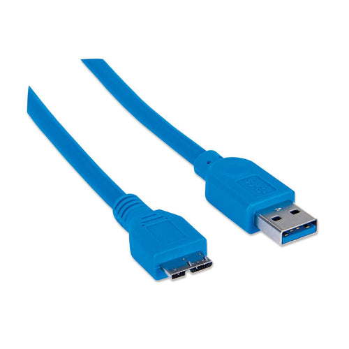 Manhattan USB-A to Micro-USB Cable, 2m, Male to Male, Blue, 5 Gbps (USB 3.2 Gen1 aka USB 3.0), Equivalent to USB3AUB2MS (except colour), SuperSpeed USB, Lifetime Warranty, Polybag