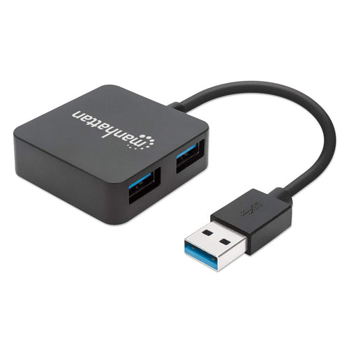 Manhattan USB-A 4-Port Hub, 4x USB-A Ports, 5 Gbps (USB 3.2 Gen1 aka USB 3.0), USB powered (no external power supply required). Fast charging: 1 port up to 0.9 A; charging on 4 ports requires external power supply (not included), Equivalent to