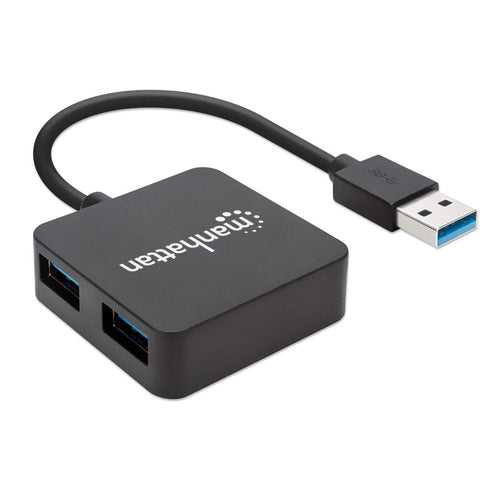 Manhattan USB-A 4-Port Hub, 4x USB-A Ports, 5 Gbps (USB 3.2 Gen1 aka USB 3.0), USB powered (no external power supply required). Fast charging: 1 port up to 0.9 A; charging on 4 ports requires external power supply (not included), Equivalent to
