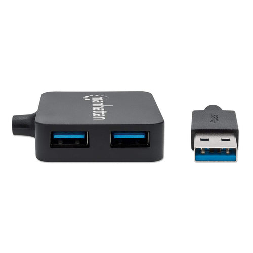 Manhattan USB-A 4-Port Hub, 4x USB-A Ports, 5 Gbps (USB 3.2 Gen1 aka USB 3.0), USB powered (no external power supply required). Fast charging: 1 port up to 0.9 A; charging on 4 ports requires external power supply (not included), Equivalent to