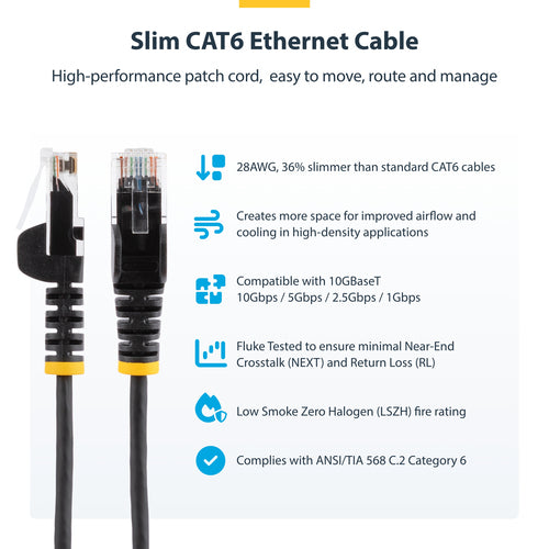 StarTech.com 7ft Purple Slim CAT6 Ethernet Cable, Snagless, 100W PoE, UTP, LSZH, 28AWG Pure Bare Copper Wire, Slim RJ45 Network Patch Cord w/Strain Reliefs, Individually Tested