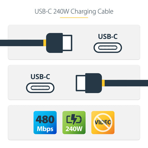 StarTech.com 6ft USB-C Charging Cable, USB-IF Certified USB C Cable, 240W PD EPR, USB 2.0 Type-C Laptop Charger Cord, USB-C Data Transfer Cable, TPE Jacket, M/M