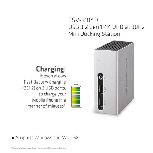CLUB3D USB 3.2 Gen 1 4K UHD at 30Hz Mini Docking Station Ultra slim Design