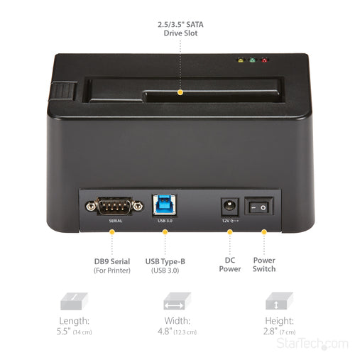 StarTech.com Single Bay Hard Drive Eraser, Standalone HDD/SSD Sanitizer, USB 3.0 to SATA II (3 Gbps), 9 Erase Modes, LCD Display, Secure Erase Hard Disk Sanitizer Dock, DB-9 Printer Port, TAA Compliant