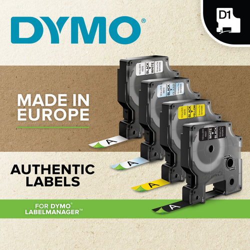 DYMO Authentic D1 Labels | Black Print on Clear Tape | 12 mm x 7 m | Self-Adhesive Labels for LabelManager Label Makers | Made in Europe