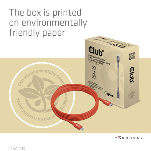 CLUB3D USB2 Type-C Bi-Directional USB-IF Certified Cable Data 480Mb, PD 240W(48V/5A) EPR M/M 4m / 13.13ft