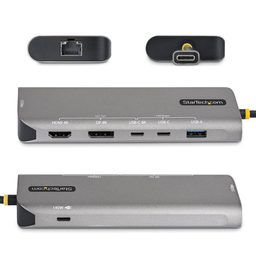 StarTech.com USB4 Multiport Adapter, Driverless Dual-4K for macOS and Windows, 140W Power Delivery Charging, 3-Port 10Gbps Hub, 2.5GbE, Mini Dock
