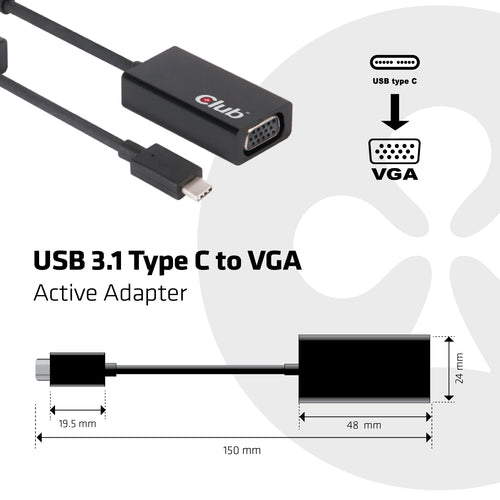 CLUB3D USB 3.1 Type C to VGA Active Adapter