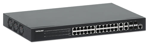 Intellinet 24-Port Gigabit Ethernet PoE+ Web-Managed Switch with 4 Gigabit Combo Base-T/SFP Ports, IEEE 802.3at/af Power over Ethernet (PoE+/PoE) Compliant, 370 W, Endspan, 19" Rackmount