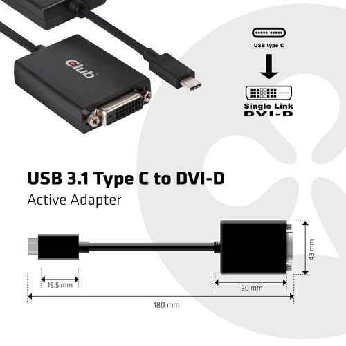 CLUB3D USB 3.1 Type C to DVI-D Active Adapter Cable