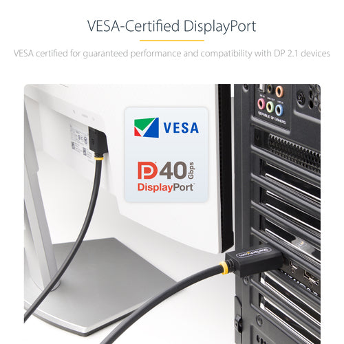 StarTech.com 6ft DisplayPort 2.1 Cable, VESA Certified DP40 DisplayPort Cable w/UHBR10/HDR/HDCP 2.2, 8K 60Hz/4K 144Hz w/DSC 1.2a, 40Gbps, DP 2.1 Cable, UHD Monitor Cord, M/M