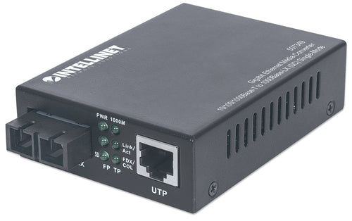 Intellinet Gigabit Ethernet Single Mode Media Converter, 10/100/1000Base-T to 1000Base-Lx (SC) Single-Mode, 20km
