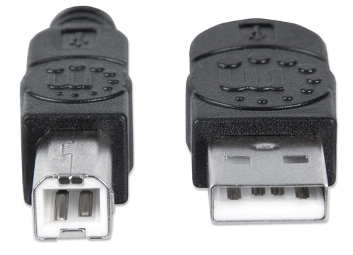 Manhattan USB-A to USB-B Cable, 1m, Male to Male, 480 Mbps (USB 2.0), Hi-Speed USB, Black, Lifetime Warranty, Equivalent to USB2HAB1M