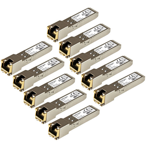 StarTech.com Cisco GLC-T Compatible SFP Transceiver Module - 1000BASE-T - 10 Pack~Cisco GLC-T Compatible SFP Module (10 Pack) - 1000BASE-T - SFP to RJ45 Cat6/Cat5e - 1GE Gigabit Ethernet SFP - RJ-45 100m - Cisco Firepower, ASR920, IE2000