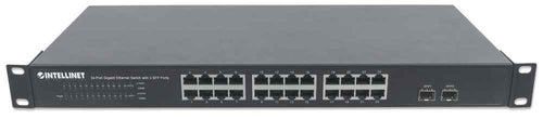 Intellinet 24-Port Gigabit Ethernet Switch with 2 SFP Ports, 24 x 10/100/1000 Mbps RJ45 Ports + 2 x SFP, IEEE 802.3az (Energy Efficient Ethernet), 19" Rackmount, Metal