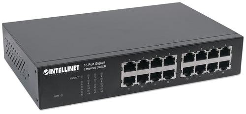 Intellinet 16-Port Gigabit Ethernet Switch, 16-Port RJ45 10/100/1000 Mbps, IEEE 802.3az Energy Efficient Ethernet, Desktop, 19" Rackmount