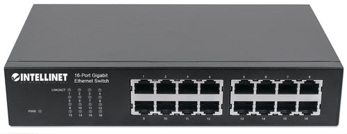 Intellinet 16-Port Gigabit Ethernet Switch, 16-Port RJ45 10/100/1000 Mbps, IEEE 802.3az Energy Efficient Ethernet, Desktop, 19" Rackmount