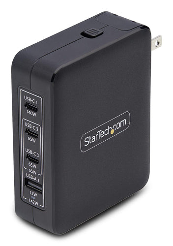 StarTech.com 140W USB-C Wall Charger, 3x USB-C/1x USB-A, PD 3.1 International GaN Power Adapter for MacBook/Dell XPS/Inspiron