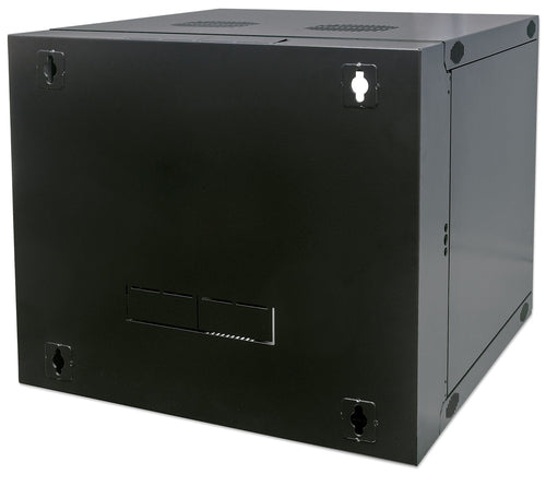 Intellinet 19" Network Cabinet - Wall Mount (Double Section Hinged Swing Out), 9U, 600mm Deep, Black, Flatpack, Max 30kg, Swings out for access to back of cabinet when installed on wall, 19", Usable Depth 385mm, Parts for wall installation not included