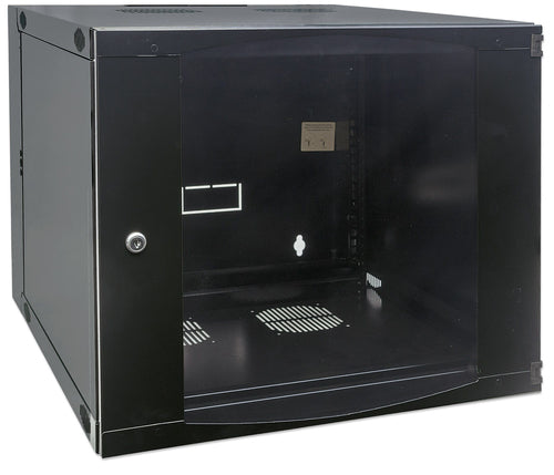Intellinet 19" Network Cabinet - Wall Mount (Double Section Hinged Swing Out), 6U, 600mm Deep, Black, Flatpack, Max 30kg, Swings out for access to back of cabinet when installed on wall, Rack, Usable Depth 385mm, Parts for wall installation not included