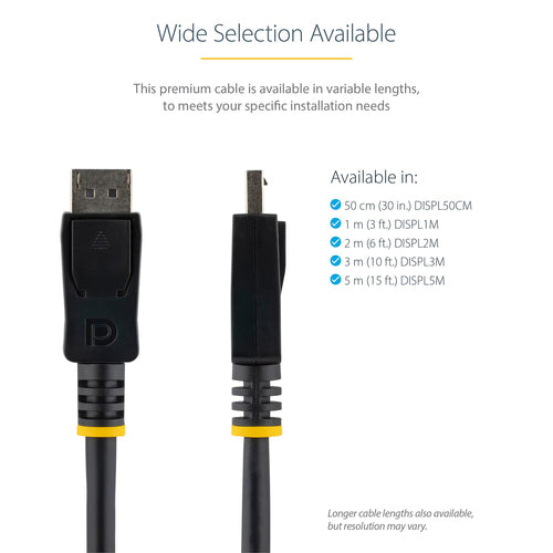 StarTech.com 50cm (1ft) DisplayPort 1.2 Cable - 4K x 2K Ultra HD VESA Certified DisplayPort Cable - Short DP to DP Cable for Monitor - Slim DP Video/Display Cord - Latching DP Connectors